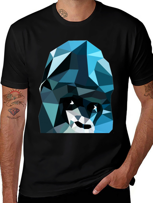 Geometric Blue Gorilla Graphic Black T-Shirt