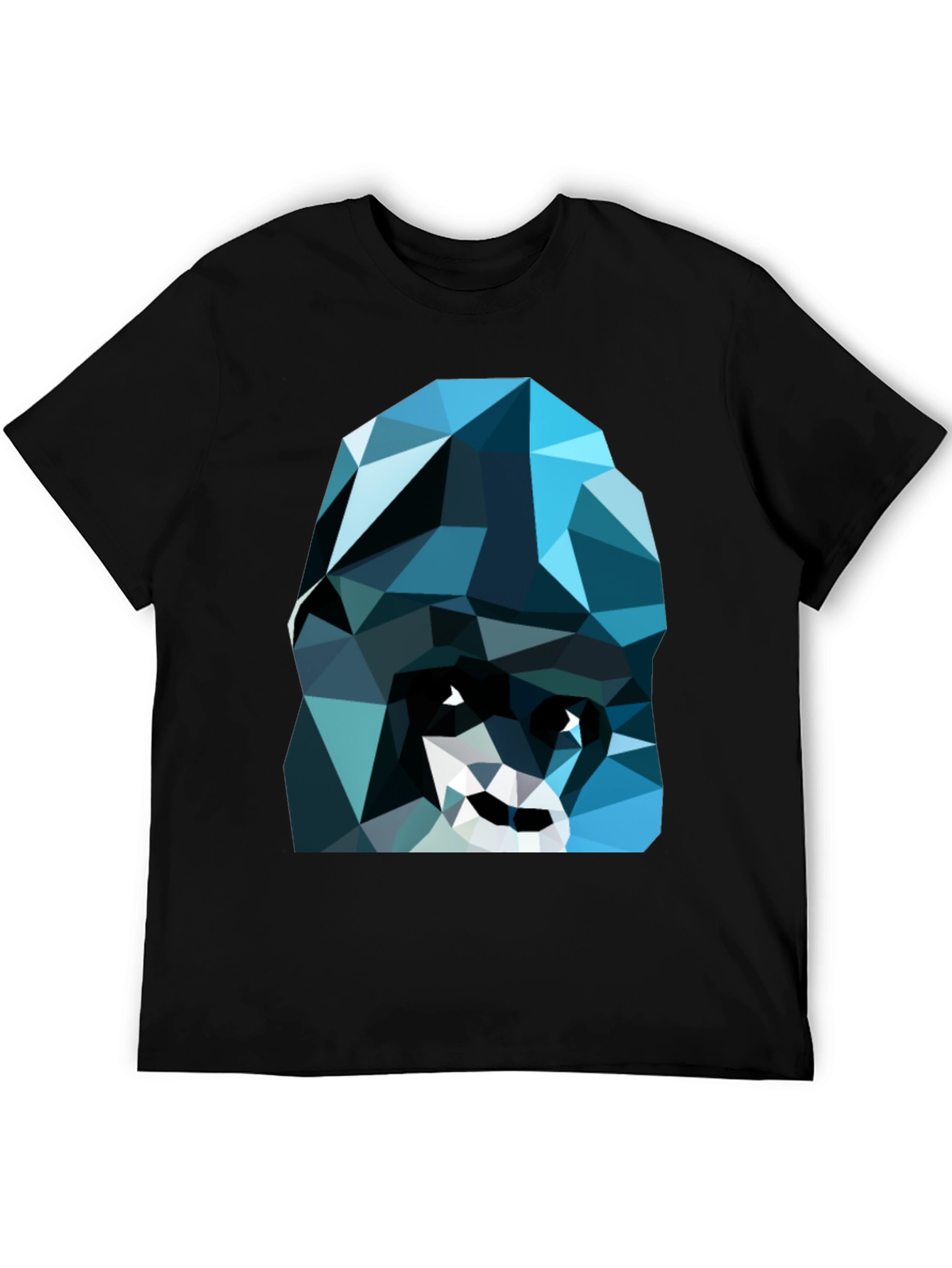 Geometric Blue Gorilla Graphic Black T-Shirt