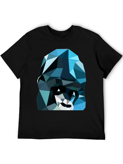 Geometric Blue Gorilla Graphic Black T-Shirt
