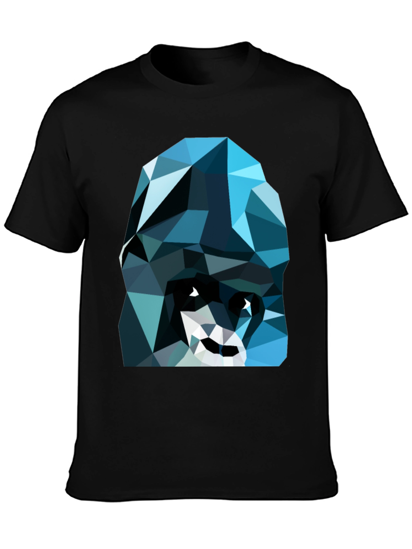 Geometric Blue Gorilla Graphic Black T-Shirt