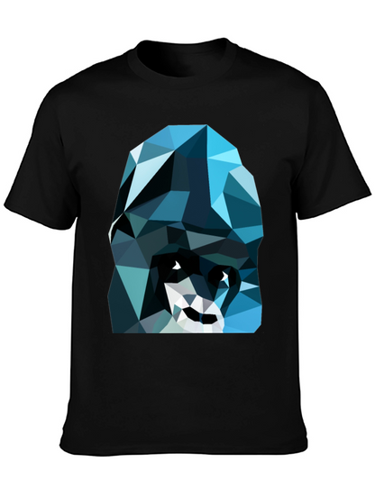 Geometric Blue Gorilla Graphic Black T-Shirt
