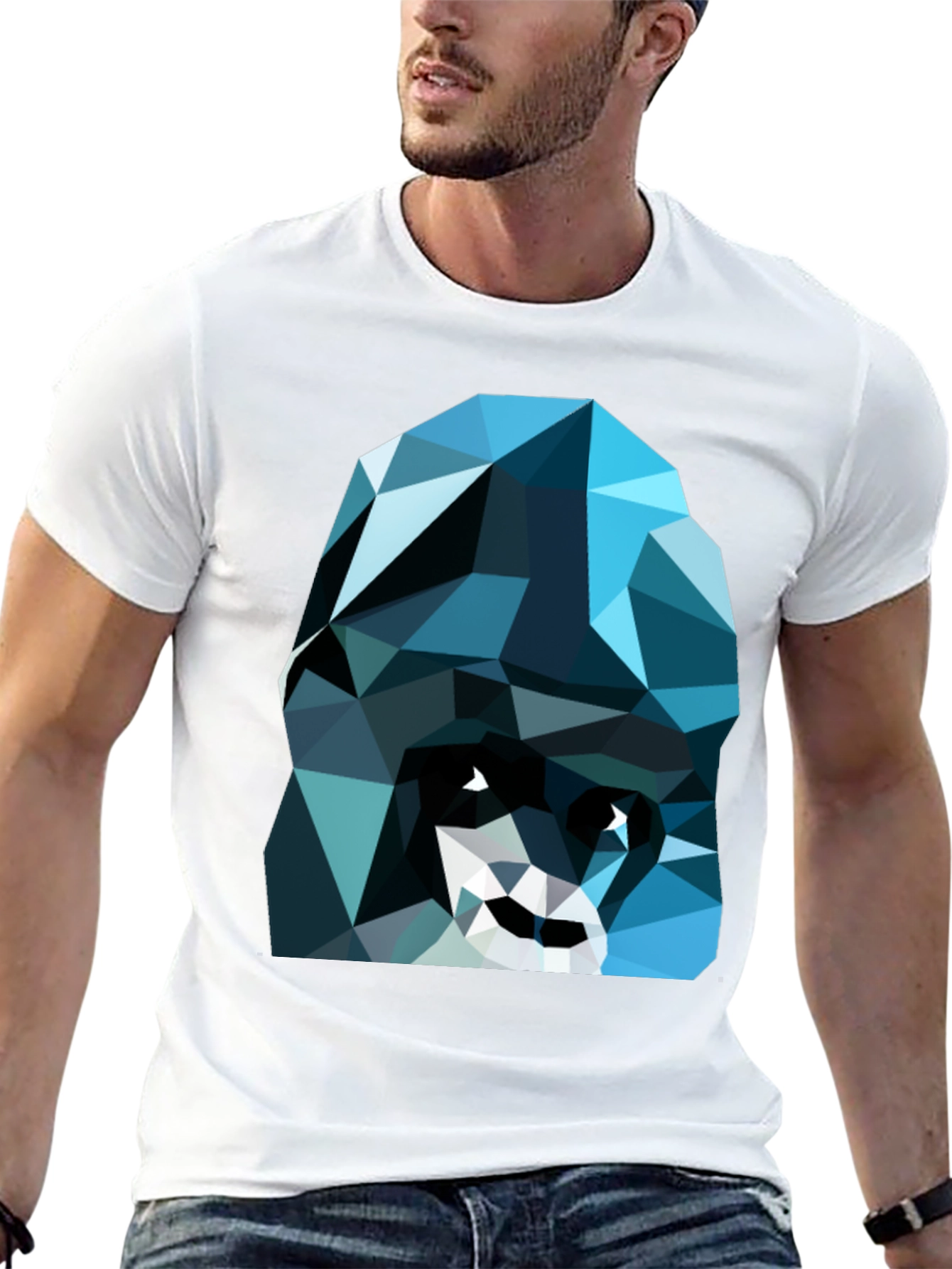 Geometric Blue Gorilla Graphic Black T-Shirt