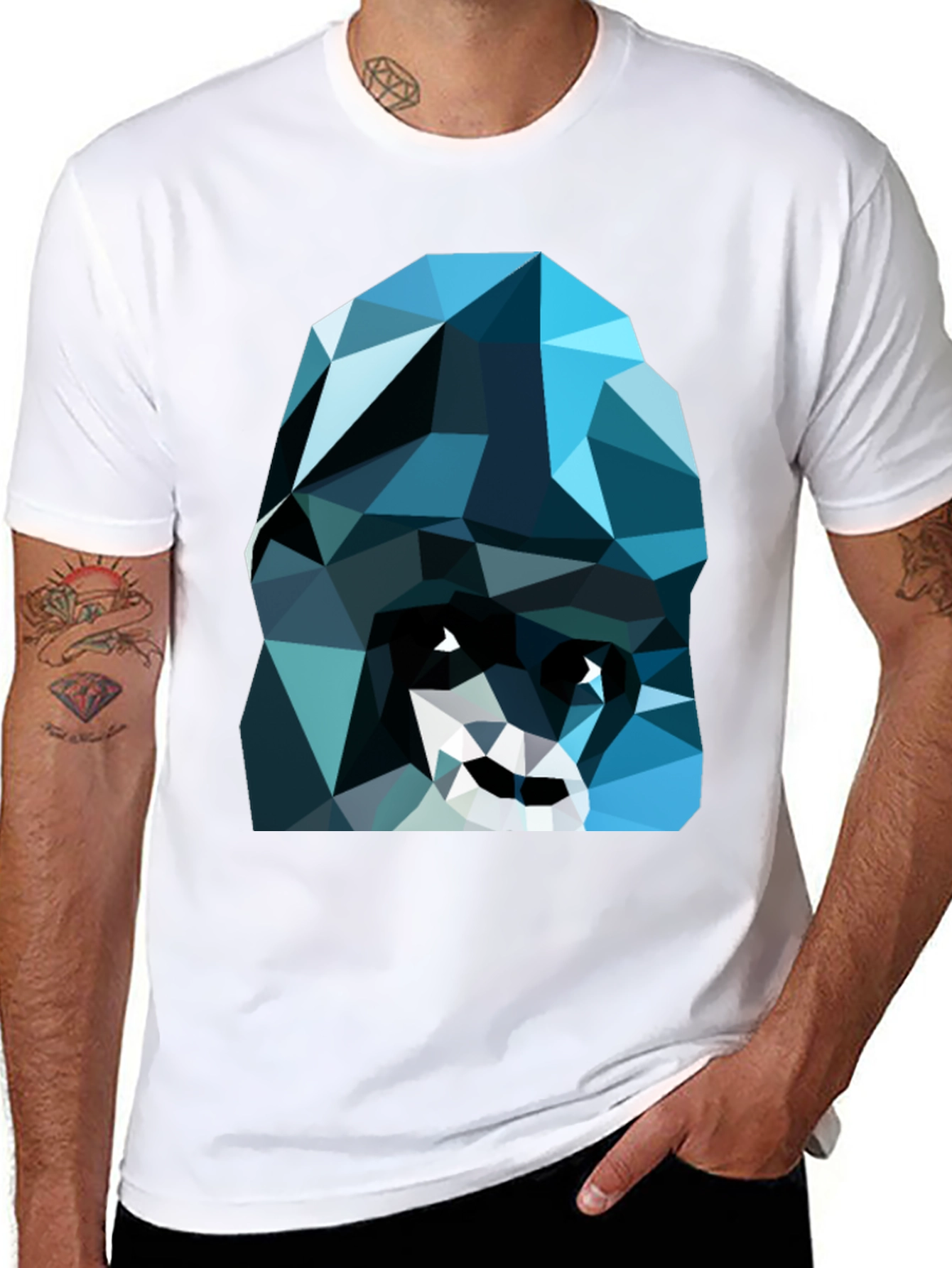 Geometric Blue Gorilla Graphic Black T-Shirt
