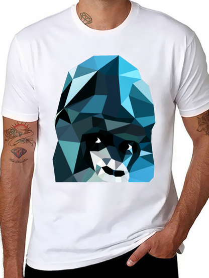 Geometric Blue Gorilla Graphic Black T-Shirt