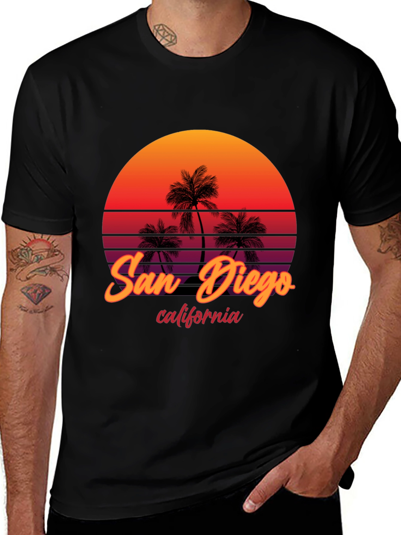 San Diego California Palm Sunset Graphic Tee