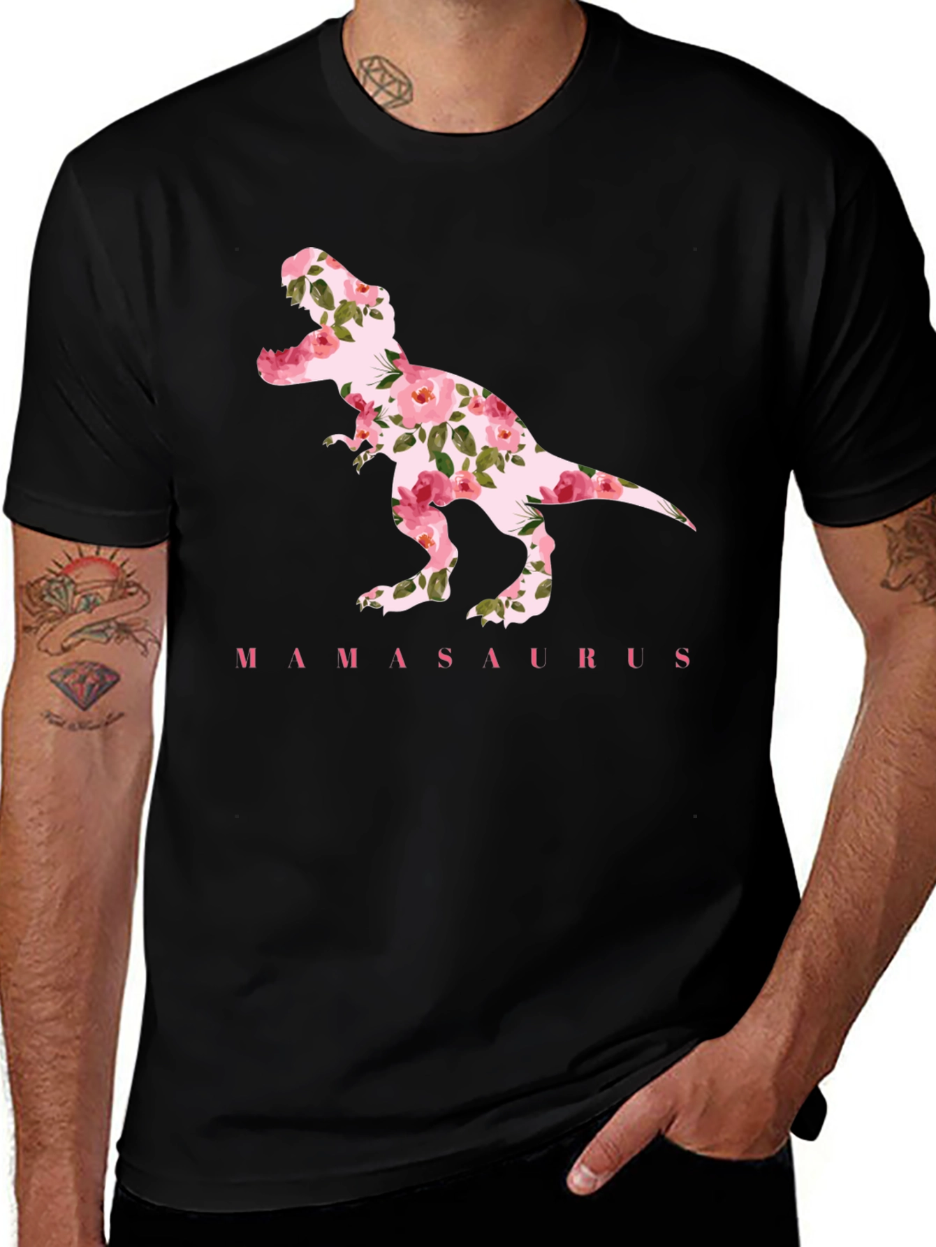 Mamasaurus Floral Dinosaur Graphic T-Shirt