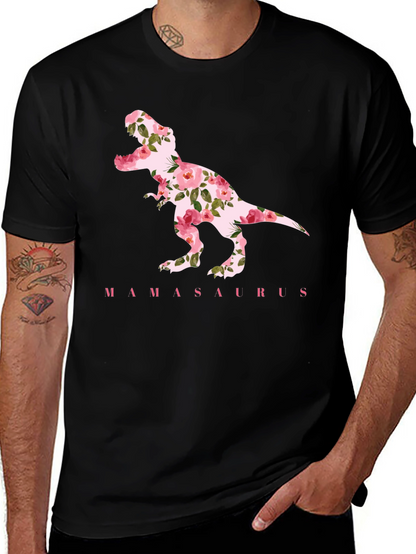 Mamasaurus Floral Dinosaur Graphic T-Shirt