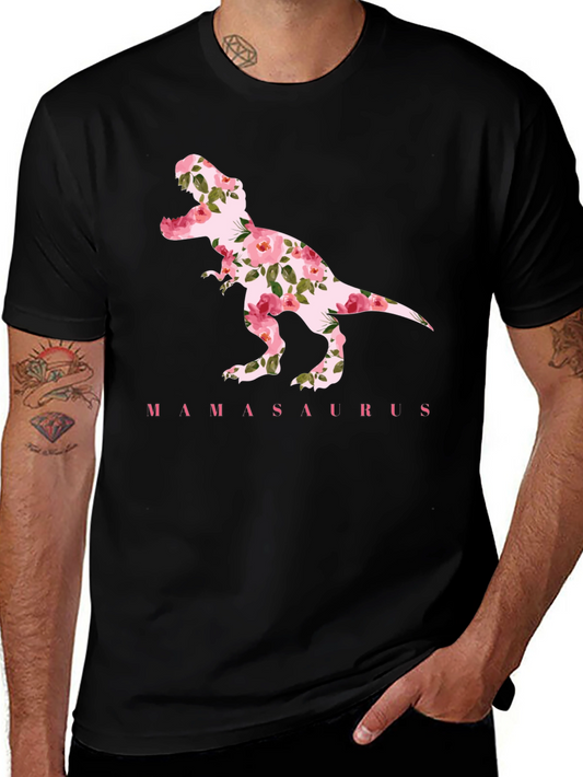Mamasaurus Floral Dinosaur Graphic T-Shirt