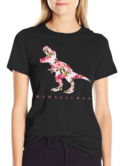 Mamasaurus Floral Dinosaur Graphic T-Shirt