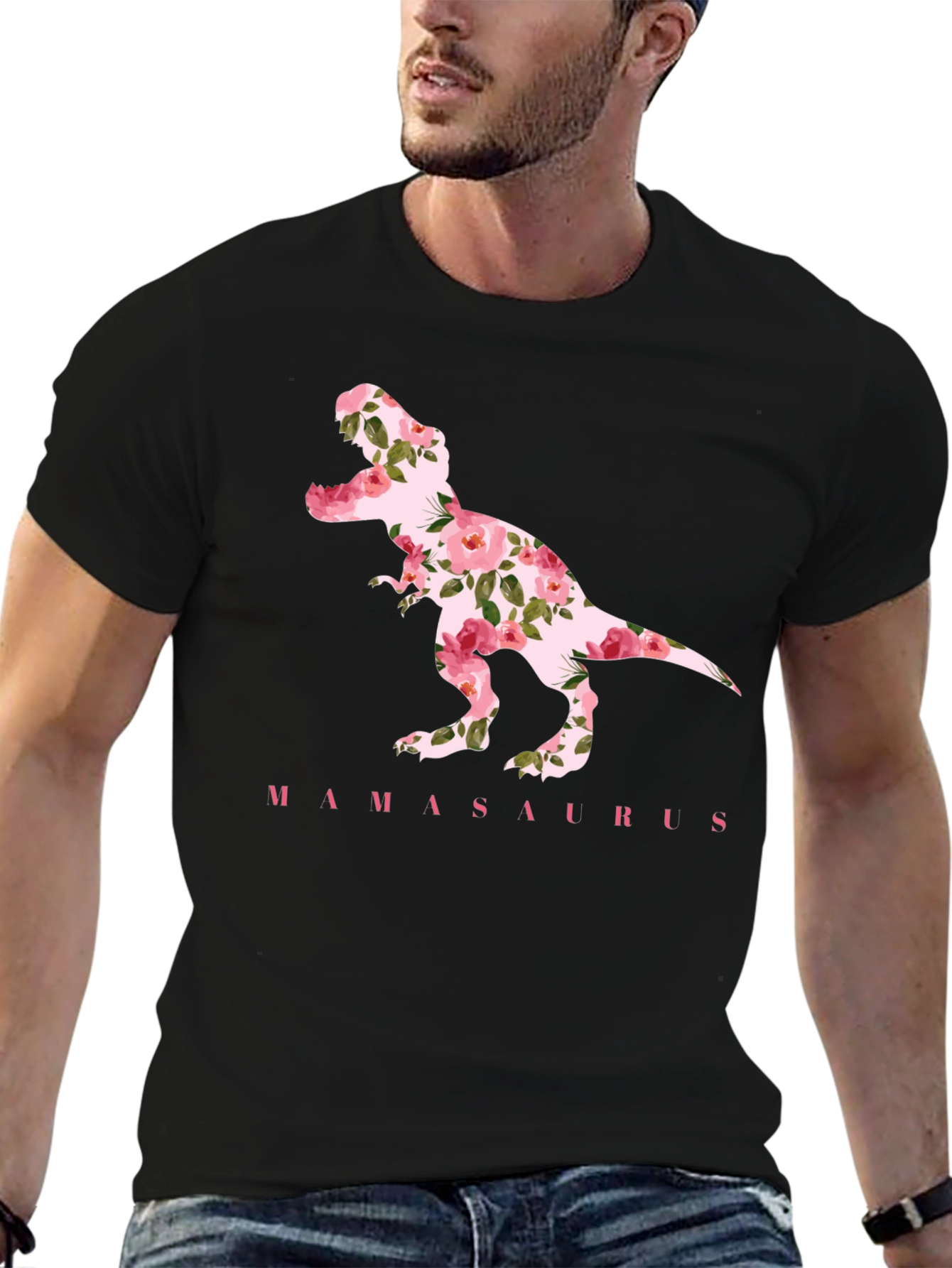 Mamasaurus Floral Dinosaur Graphic T-Shirt