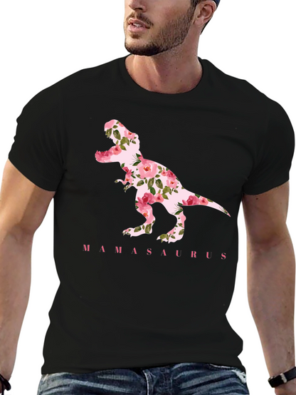 Mamasaurus Floral Dinosaur Graphic T-Shirt