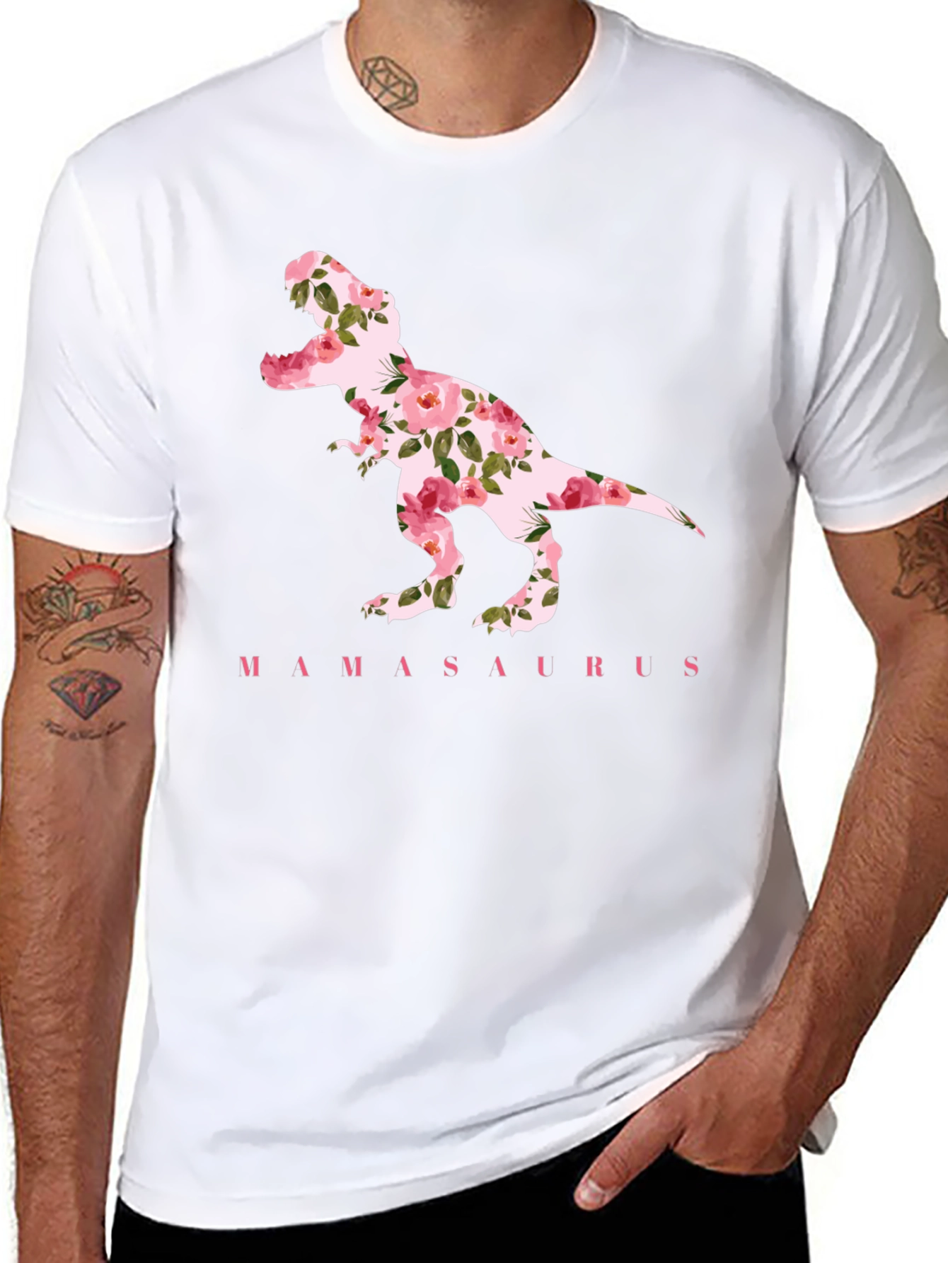 Mamasaurus Floral Dinosaur Graphic T-Shirt