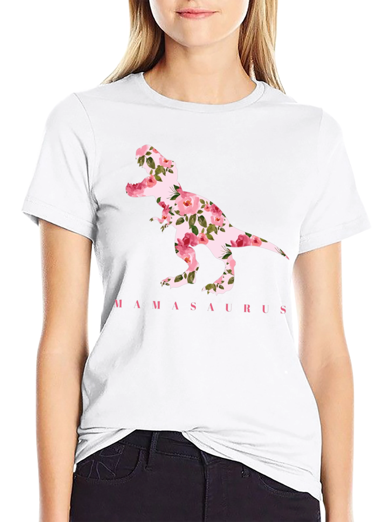 Mamasaurus Floral Dinosaur Graphic T-Shirt