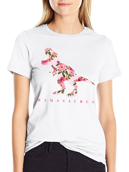 Mamasaurus Floral Dinosaur Graphic T-Shirt