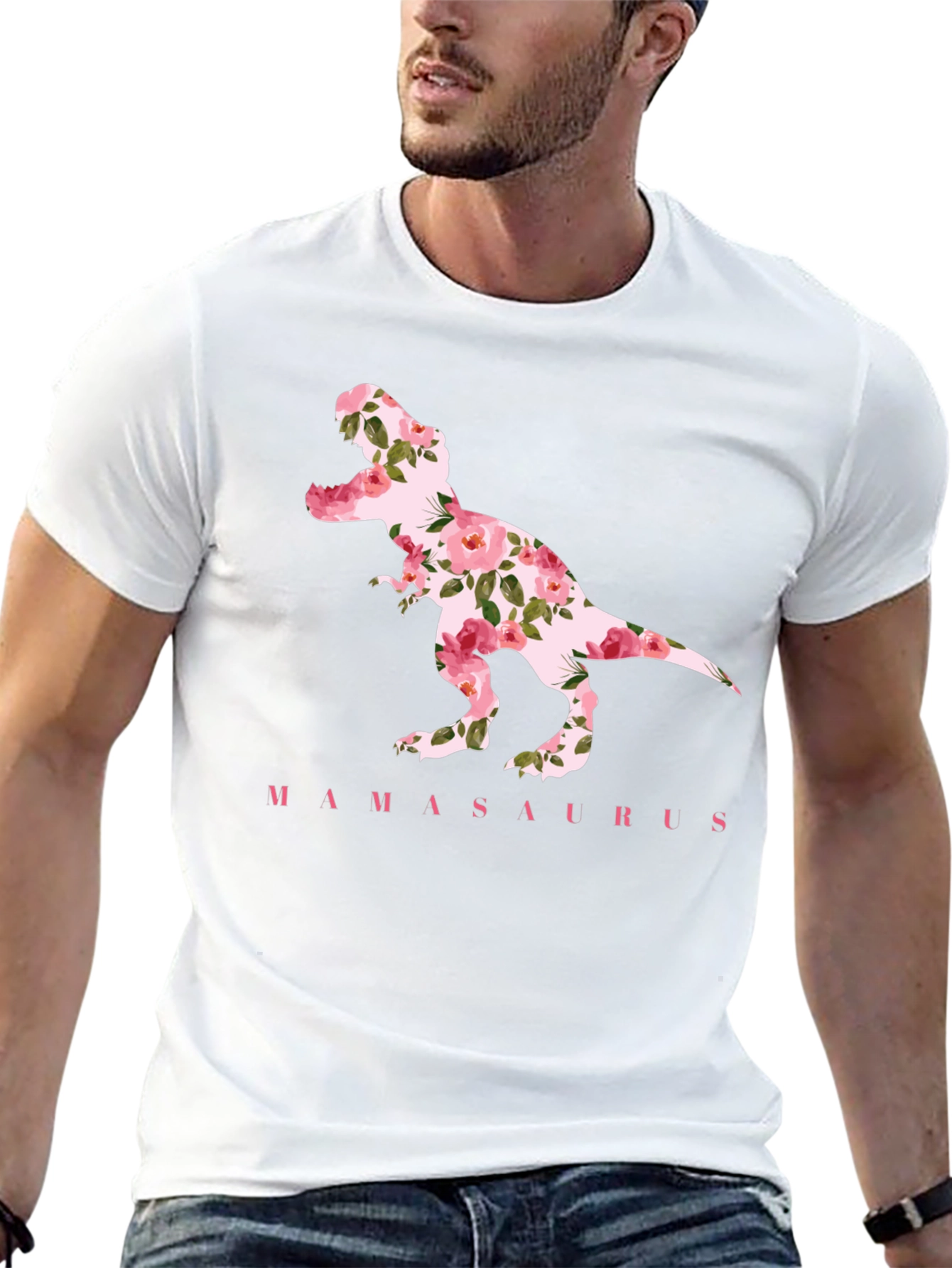 Mamasaurus Floral Dinosaur Graphic T-Shirt
