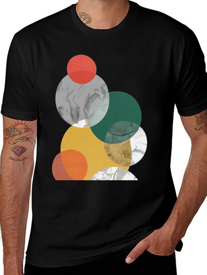 Modern Geometric Circle Design Black T-Shirt
