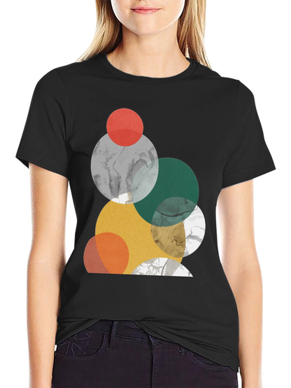 Modern Geometric Circle Design Black T-Shirt