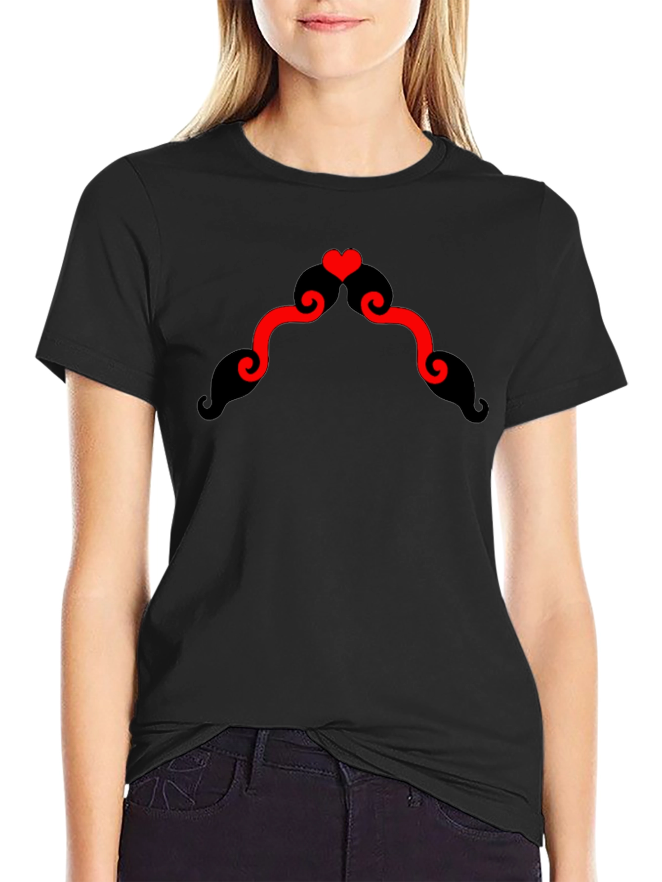 Heart Mustache Black T-Shirt