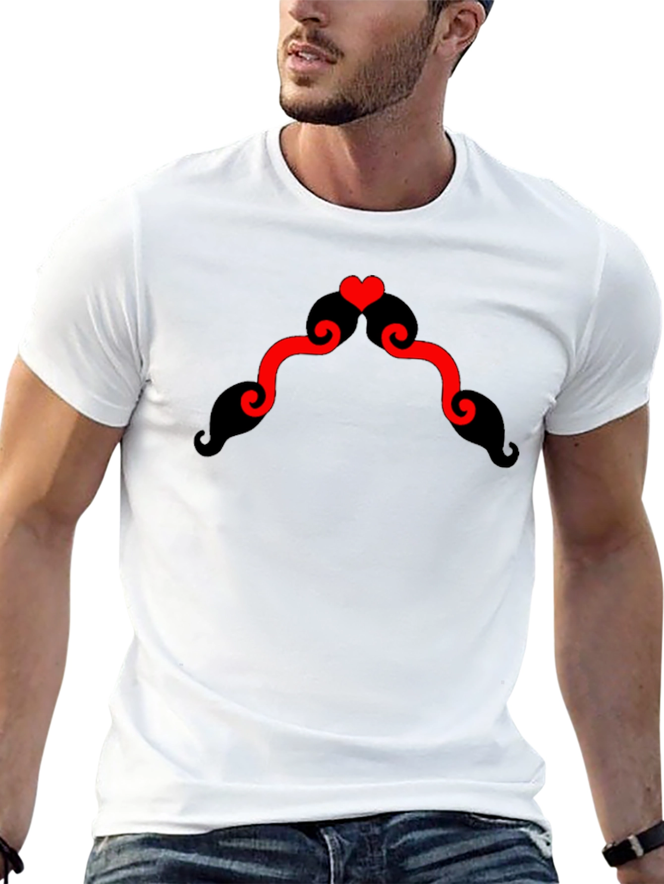 Heart Mustache Black T-Shirt