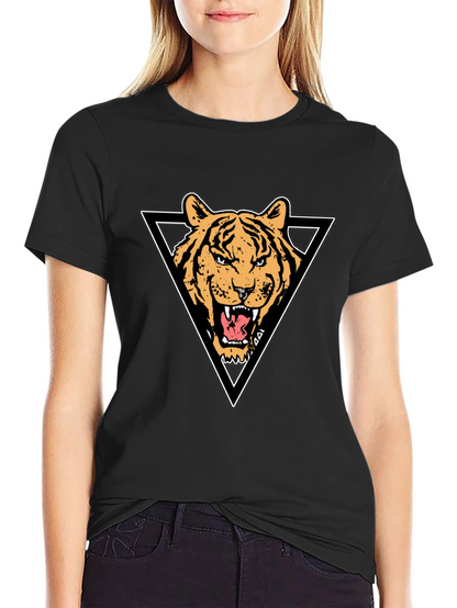 Tiger Triangle Graphic Print Black T-Shirt