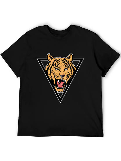 Tiger Triangle Graphic Print Black T-Shirt