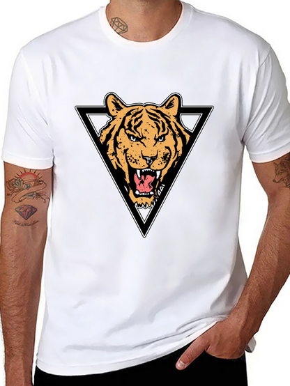 Tiger Triangle Graphic Print Black T-Shirt