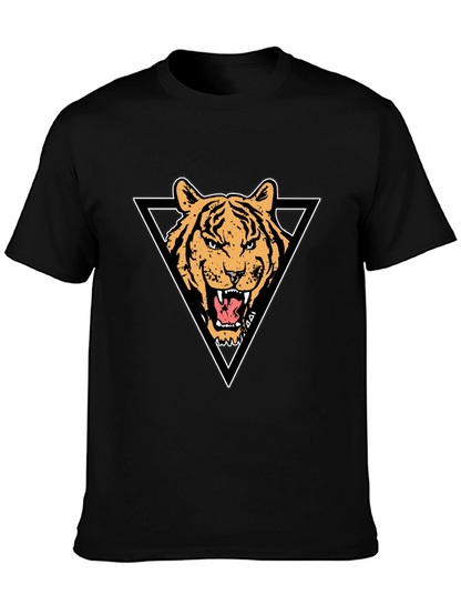 Tiger Triangle Graphic Print Black T-Shirt