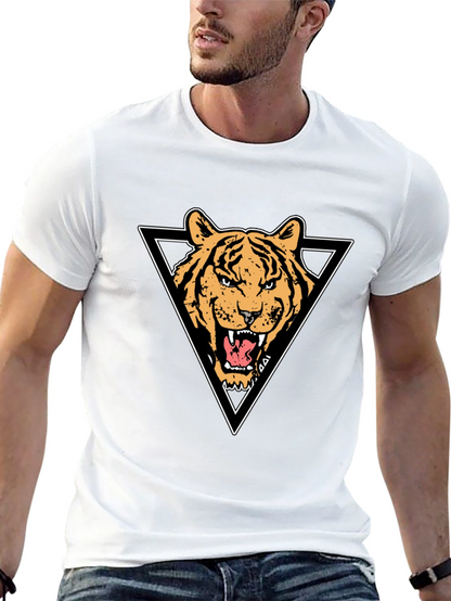Tiger Triangle Graphic Print Black T-Shirt