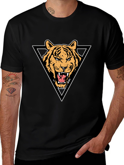 Tiger Triangle Graphic Print Black T-Shirt