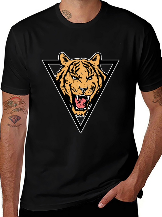 Tiger Triangle Graphic Print Black T-Shirt