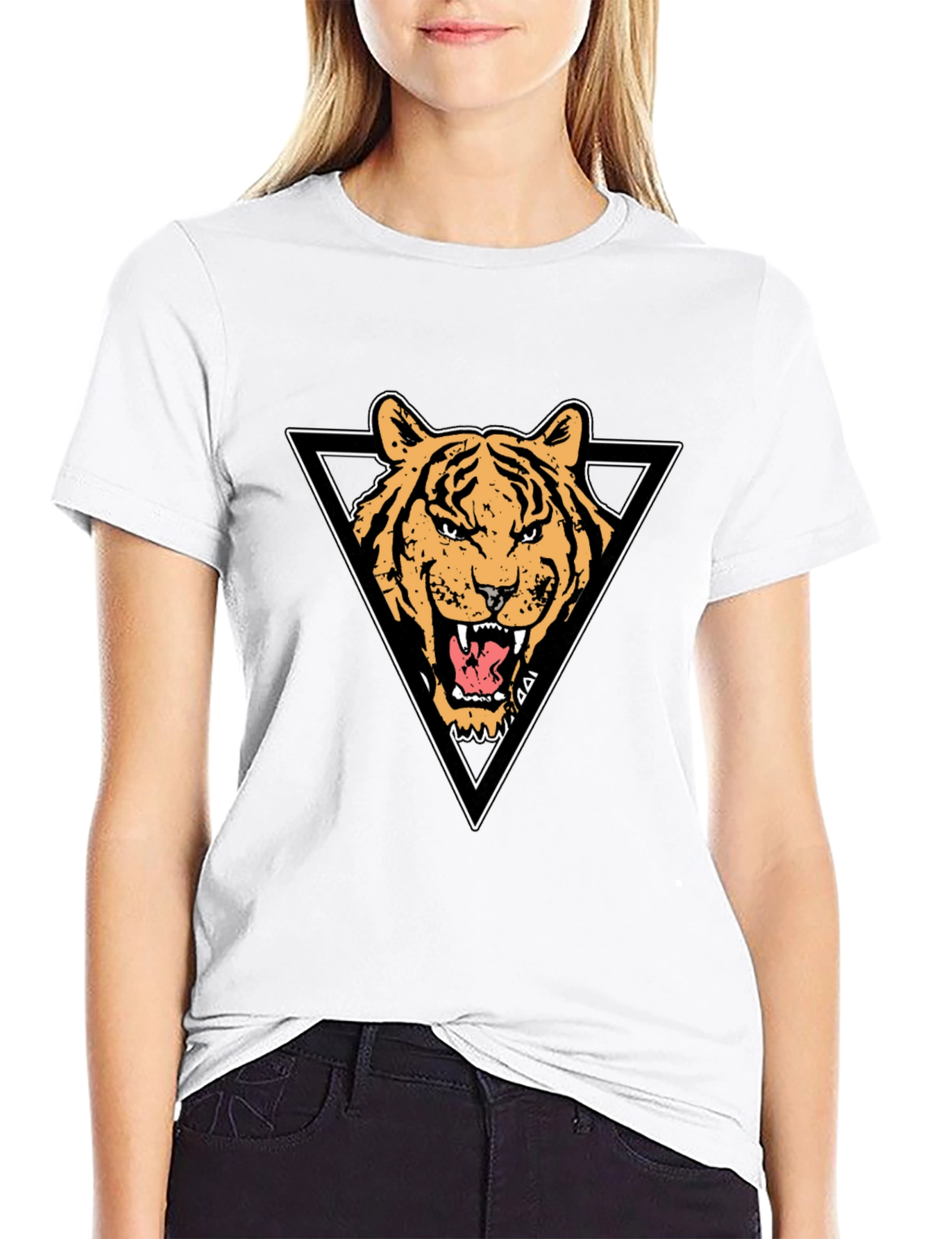 Tiger Triangle Graphic Print Black T-Shirt