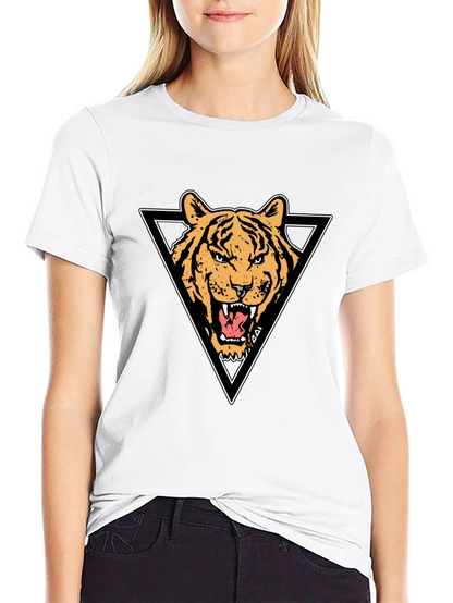 Tiger Triangle Graphic Print Black T-Shirt