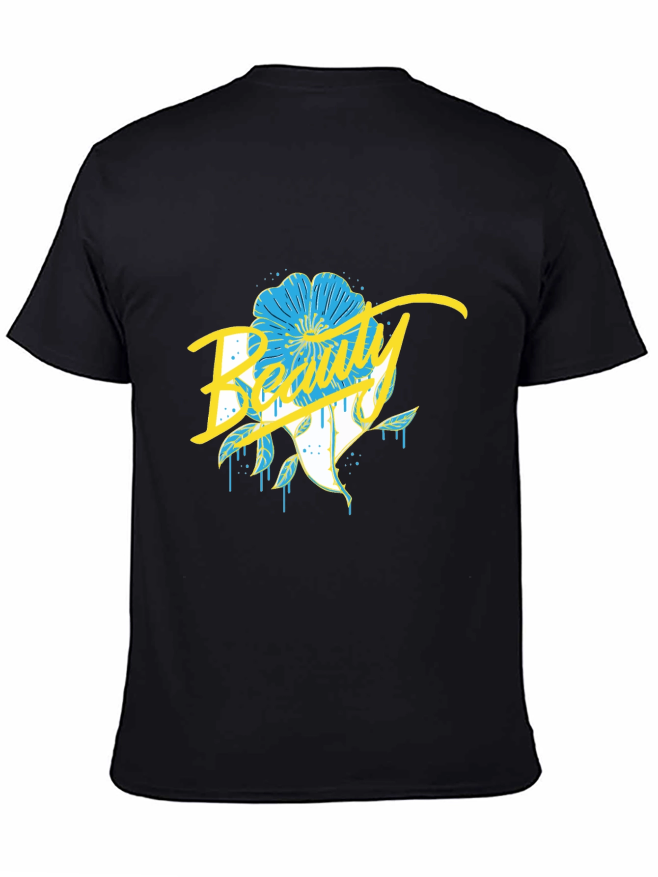 Beauty Flower Graphic Black T-Shirt