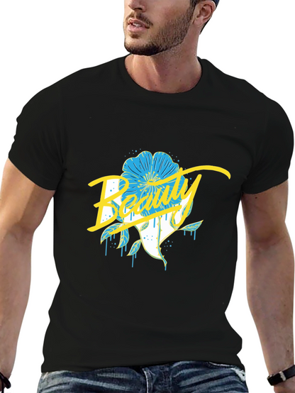 Beauty Flower Graphic Black T-Shirt