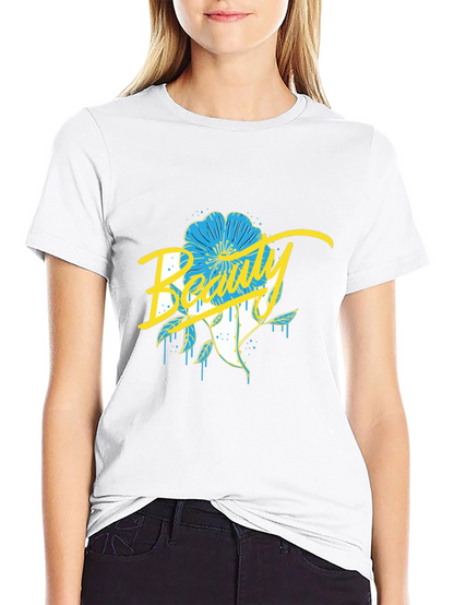 Beauty Flower Graphic Black T-Shirt