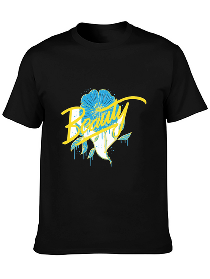 Beauty Flower Graphic Black T-Shirt