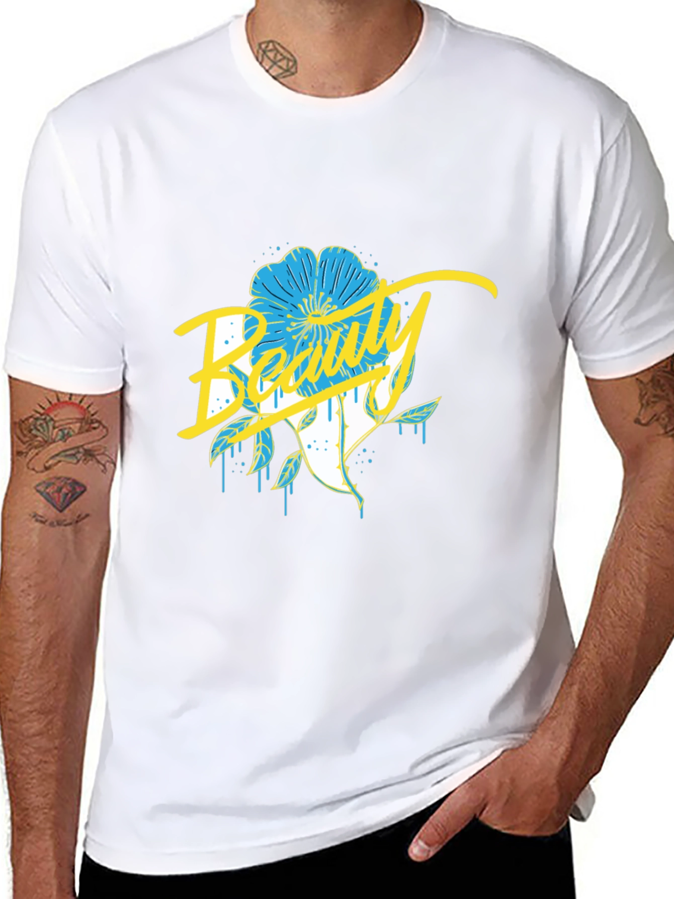 Beauty Flower Graphic Black T-Shirt
