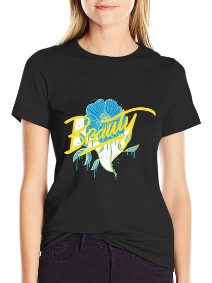 Beauty Flower Graphic Black T-Shirt