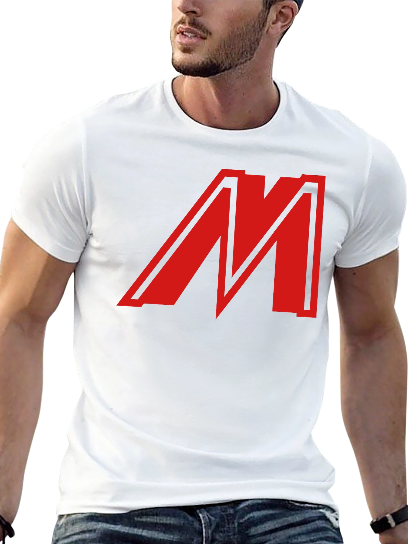 Bold Red M Graphic Black T-Shirt - Classic Style