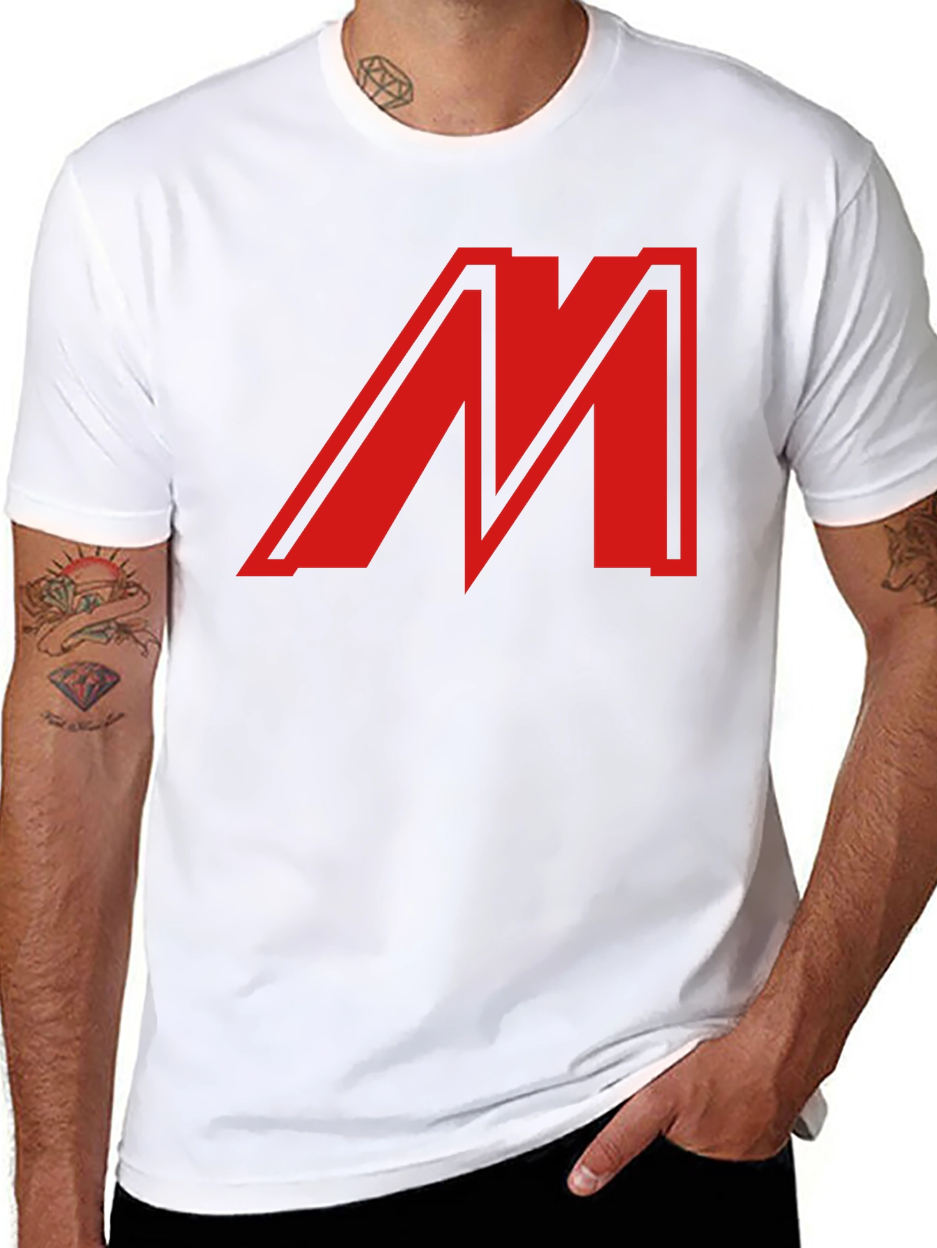 Bold Red M Graphic Black T-Shirt - Classic Style