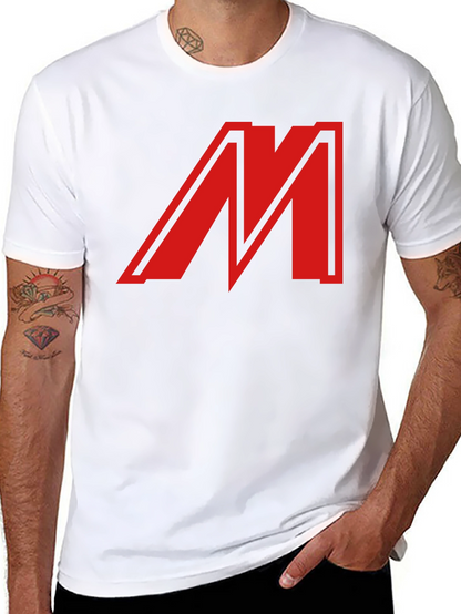 Bold Red M Graphic Black T-Shirt - Classic Style