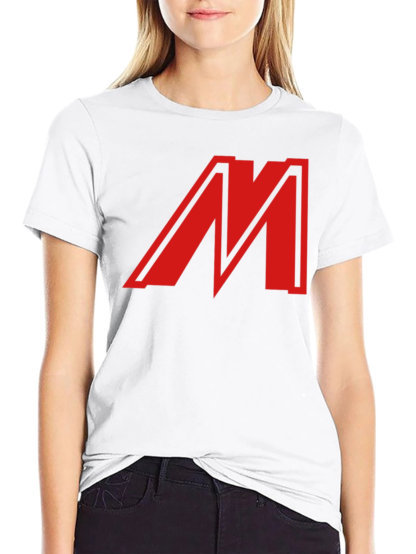 Bold Red M Graphic Black T-Shirt - Classic Style