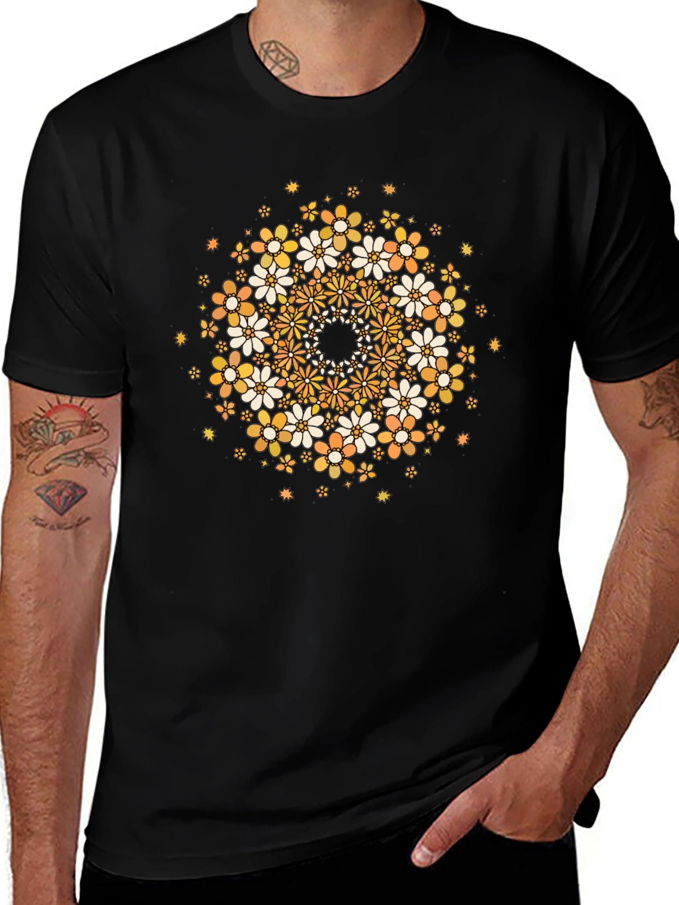 Floral Mandala Graphic Tee - Black