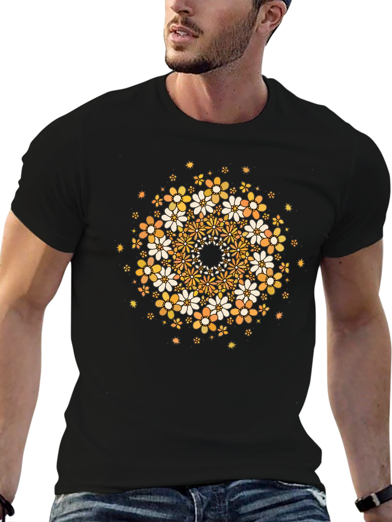 Floral Mandala Graphic Tee - Black