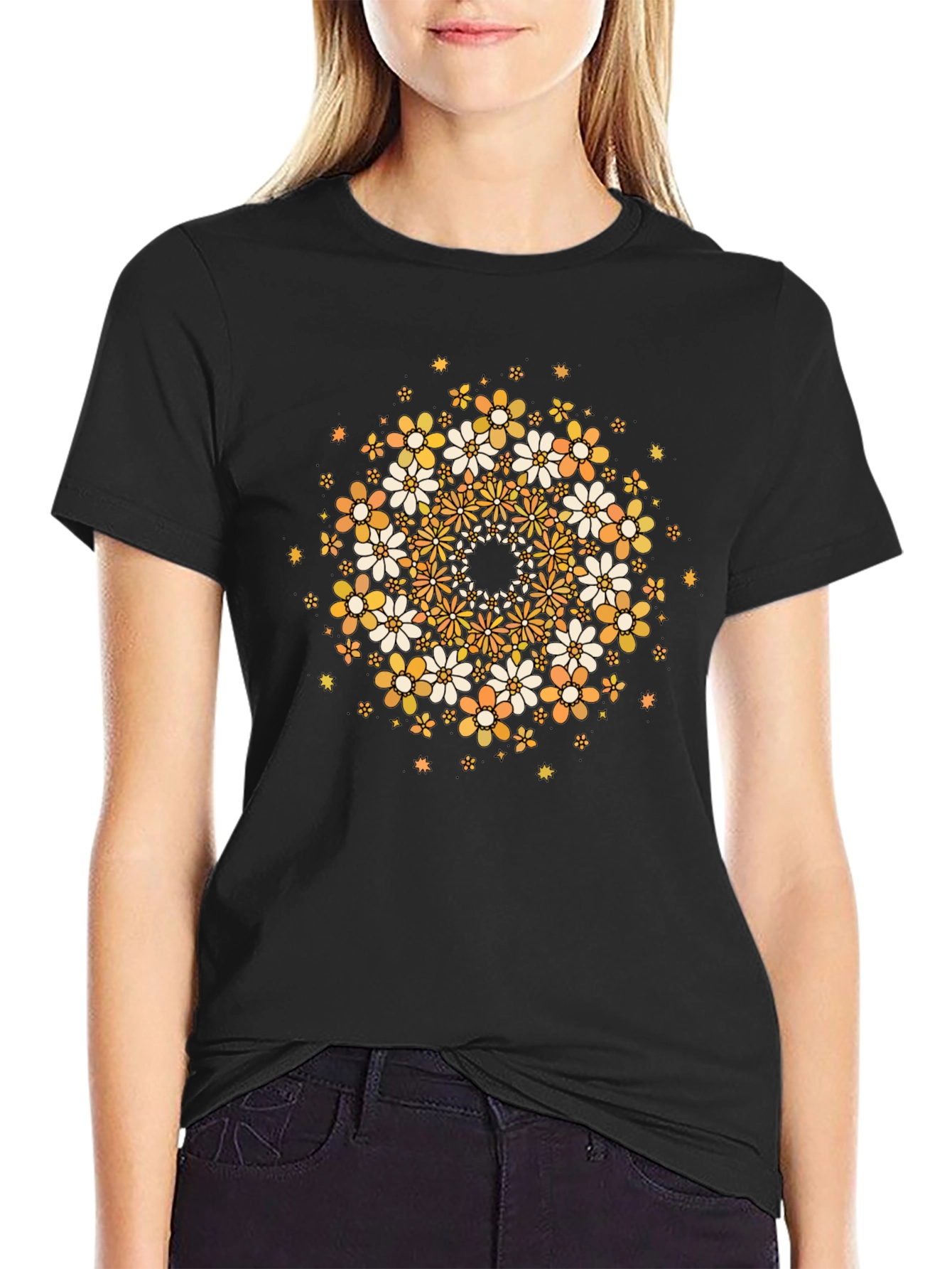 Floral Mandala Graphic Tee - Black