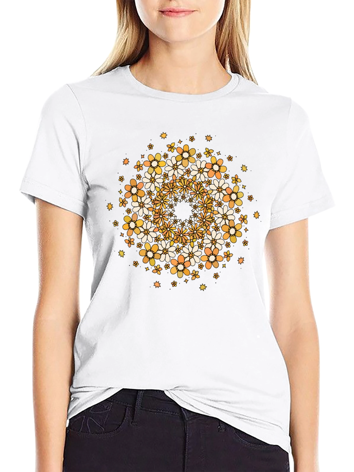 Floral Mandala Graphic Tee - Black