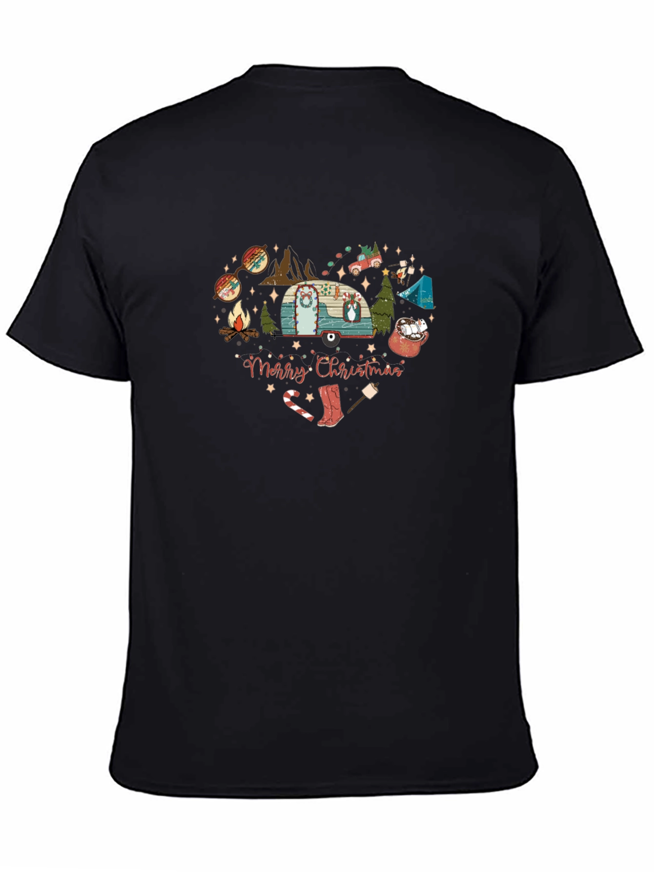 Merry Christmas Camping Heart Graphic T-Shirt