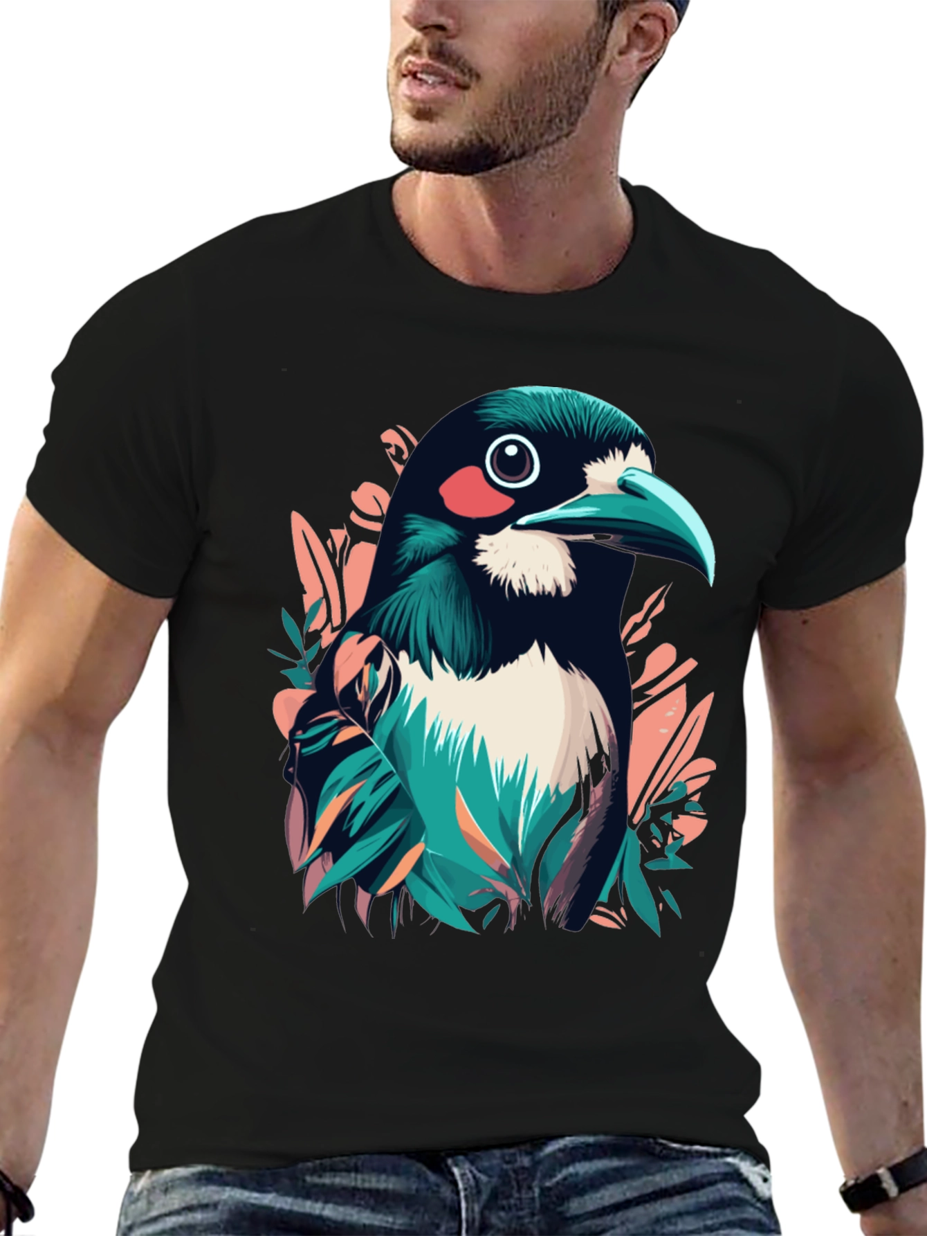 Bird Graphic Tee - Stylish Mens Black T-Shirt