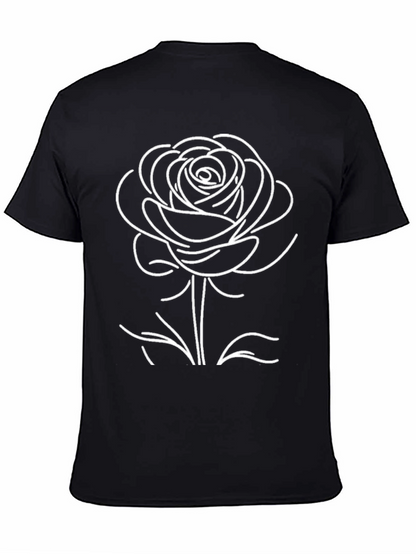Black T-Shirt with White Rose Graphic