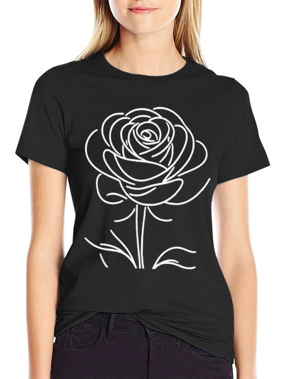 Black T-Shirt with White Rose Graphic